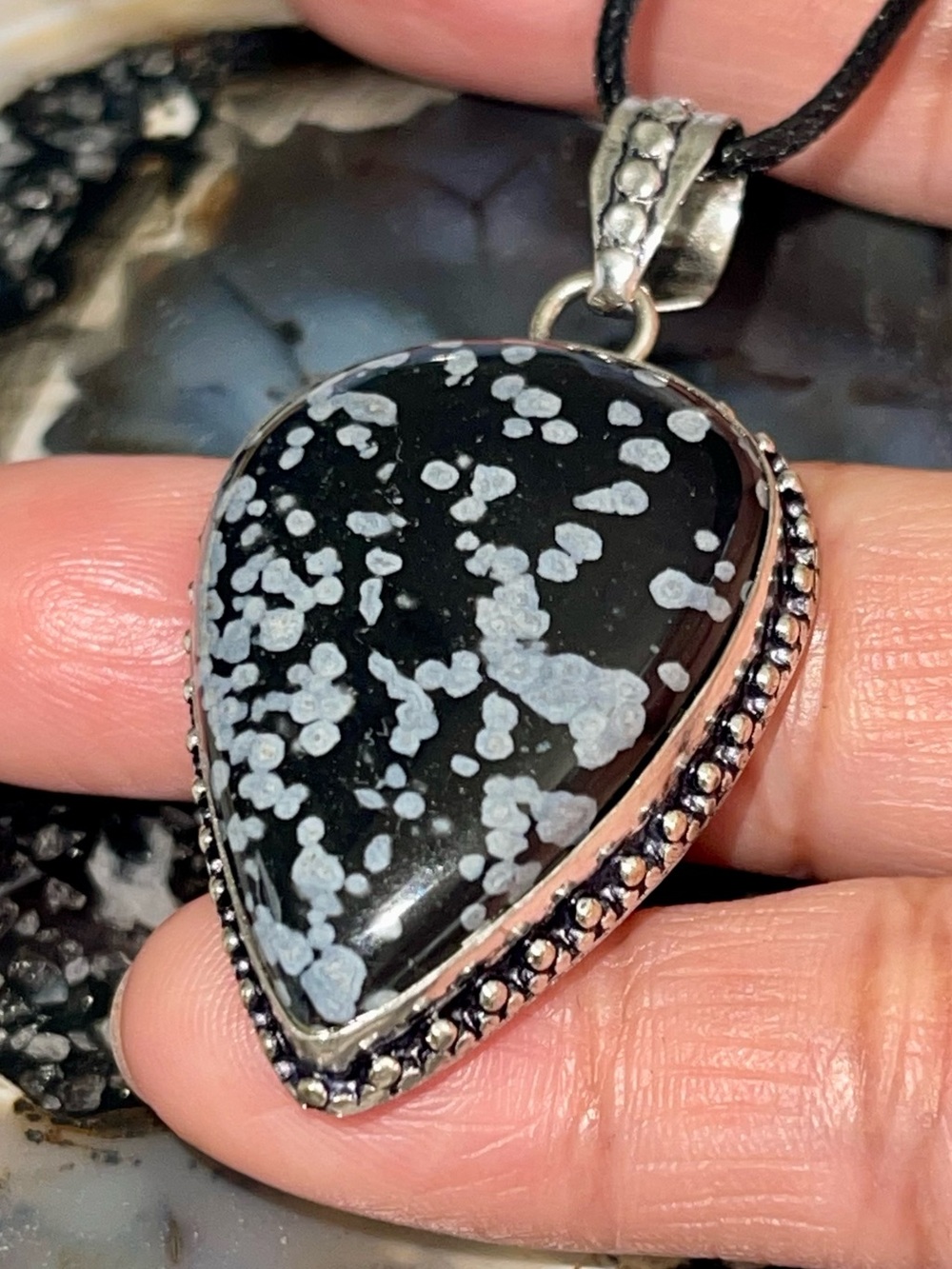 Snowflake Obsidian Earrings & Pendant 2”